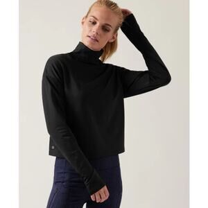 Athleta Whistler Mock Neck Top Long Sleeve Cropped Stretch Black Womens Size XL